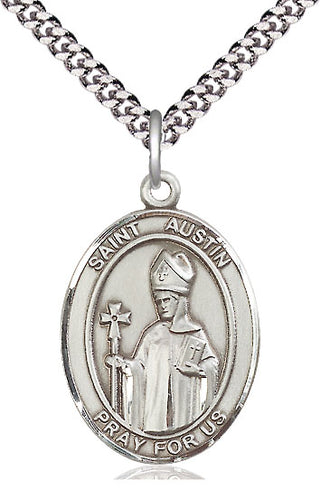 Sterling Silver Saint Austin Medal Catholic Jewelry Engraved Catholic Saint Jewelry
