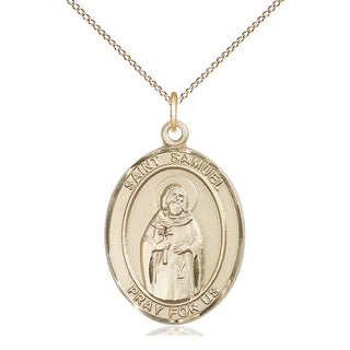 14kt Gold Saint Samuel Medal Engraved Catholic Saint Jewelry