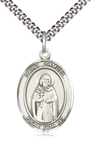 Pewter Saint Samuel Medal Catholic Jewelry Engraved Catholic Saint Jewelry