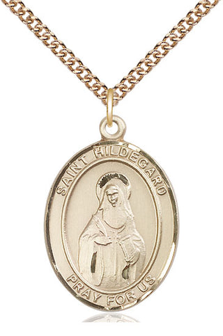 14kt Gold Saint Hildegard von Bingen Medal Engraved Catholic Saint Jewelry