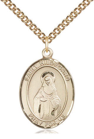 14kt Gold Saint Hildegard von Bingen Medal Engraved Catholic Saint Jewelry