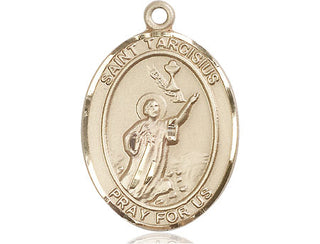 14kt Gold Saint Tarcisius Medal Engraved Catholic Saint Jewelry