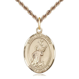 14kt Gold Saint Tarcisius Medal Engraved Catholic Saint Jewelry