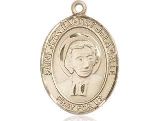 14kt Gold Saint John Baptist de la Salle Medal Engraved Catholic Saint Jewelry