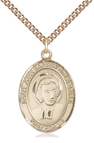 14kt Gold Saint John Baptist de la Salle Medal Engraved Catholic Saint Jewelry