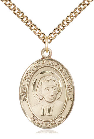 14kt Gold Saint John Baptist de la Salle Medal Engraved Catholic Saint Jewelry