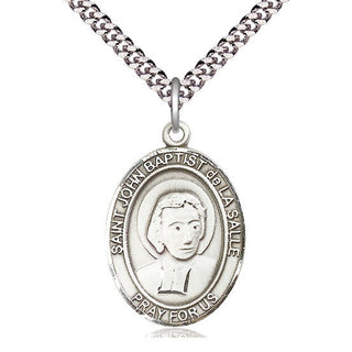 Pewter Saint John Baptist de la Salle Medal Catholic Jewelry Engraved Catholic Saint Jewelry
