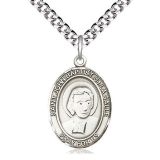 Pewter Saint John Baptist de la Salle Medal Catholic Jewelry Engraved Catholic Saint Jewelry