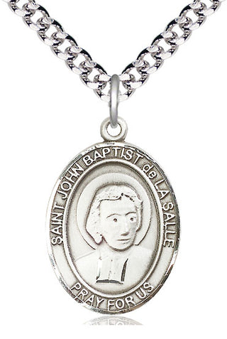 Sterling Silver Saint John Baptist de la Salle Medal Catholic Jewelry Engraved Catholic Saint Jewelry