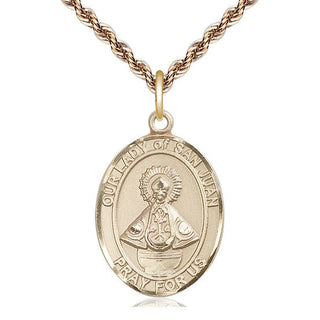14kt Gold Filled Our Lady of San Juan Medal Catholic Jewelry Engraved Catholic Saint Jewelry
