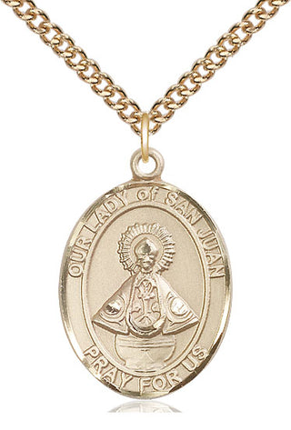 14kt Gold Our Lady of San Juan Medal Engraved Catholic Saint Jewelry
