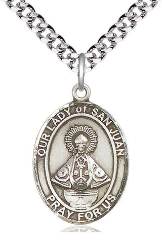 Pewter Our Lady of San Juan Medal Catholic Jewelry Engraved Catholic Saint Jewelry