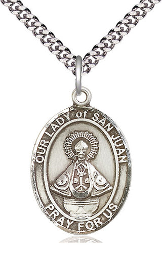Pewter Our Lady of San Juan Medal Catholic Jewelry Engraved Catholic Saint Jewelry