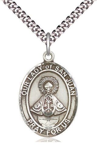 Sterling Silver Our Lady of San Juan Medal Catholic Jewelry Engraved Catholic Saint Jewelry