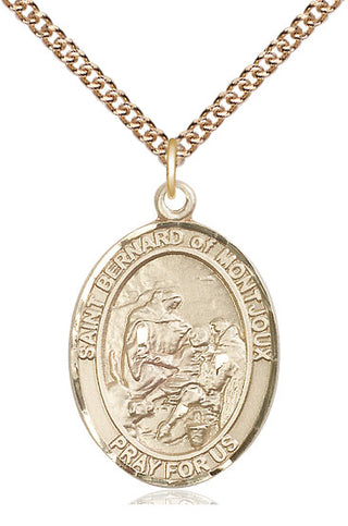 14kt Gold Saint Bernard of Montjoux Medal Engraved Catholic Saint Jewelry