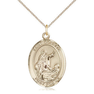 14kt Gold Saint Colette Medal Engraved Catholic Saint Jewelry