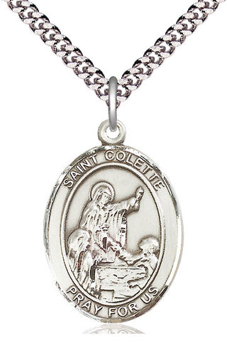 Sterling Silver Saint Colette Medal Catholic Jewelry Engraved Catholic Saint Jewelry