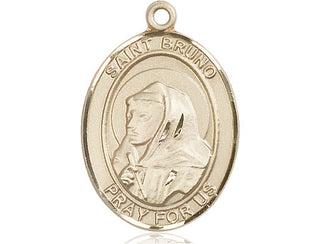 14kt Gold Saint Bruno Medal Engraved Catholic Saint Jewelry