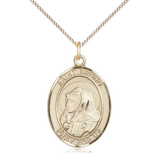 14kt Gold Saint Bruno Medal Engraved Catholic Saint Jewelry