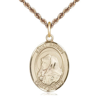 14kt Gold Saint Bruno Medal Engraved Catholic Saint Jewelry
