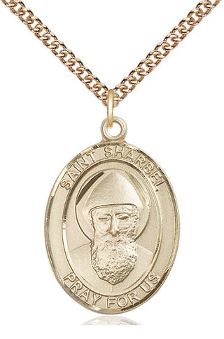 14kt Gold Saint Sharbel Medal Engraved Catholic Saint Jewelry