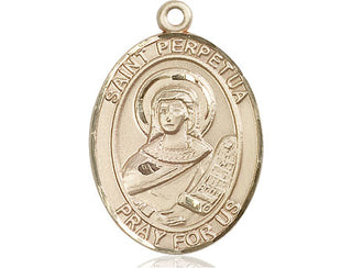 14kt Gold Saint Perpetua Medal Engraved Catholic Saint Jewelry