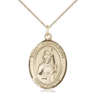 14kt Gold Saint Wenceslaus Medal Engraved Catholic Saint Jewelry