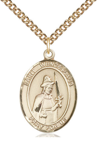 14kt Gold Saint Wenceslaus Medal Engraved Catholic Saint Jewelry