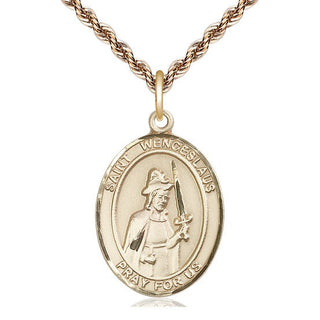 14kt Gold Saint Wenceslaus Medal Engraved Catholic Saint Jewelry