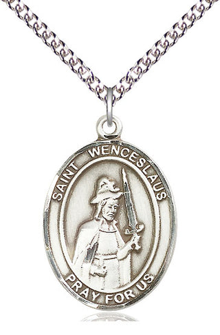 Sterling Silver Saint Wenceslaus Medal Catholic Jewelry Engraved Catholic Saint Jewelry