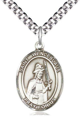 Sterling Silver Saint Wenceslaus Medal Catholic Jewelry Engraved Catholic Saint Jewelry