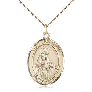 14kt Gold Saint Remigius of Reims Medal Engraved Catholic Saint Jewelry