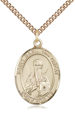 14kt Gold Filled Saint Basil the Great Medal Catholic Jewelry Engraved Catholic Saint Jewelry
