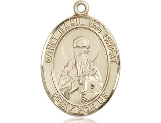 14kt Gold Saint Basil the Great Medal Engraved Catholic Saint Jewelry