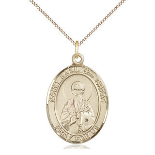 14kt Gold Saint Basil the Great Medal Engraved Catholic Saint Jewelry