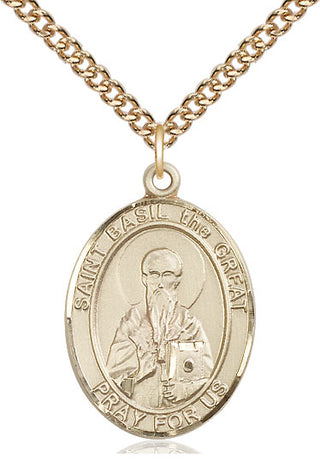 14kt Gold Saint Basil the Great Medal Engraved Catholic Saint Jewelry