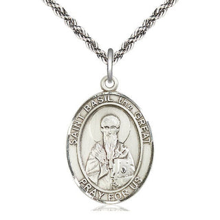 Sterling Silver Saint Basil the Great Medal Catholic Jewelry Engraved Catholic Saint Jewelry