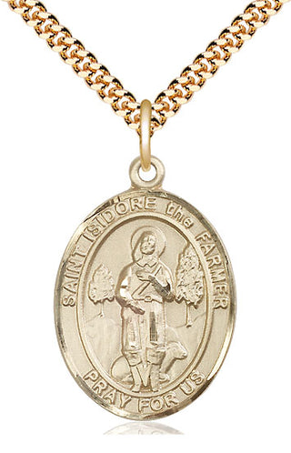 14kt Gold Filled Saint Isidore the Farmer Medal Catholic Jewelry Engraved Catholic Saint Jewelry