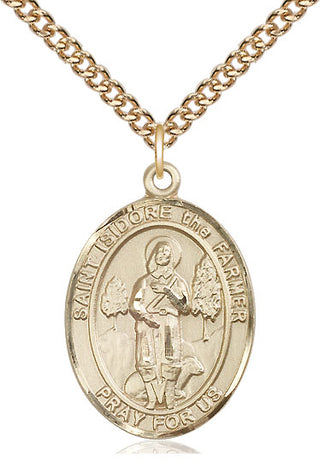14kt Gold Filled Saint Isidore the Farmer Medal Catholic Jewelry Engraved Catholic Saint Jewelry