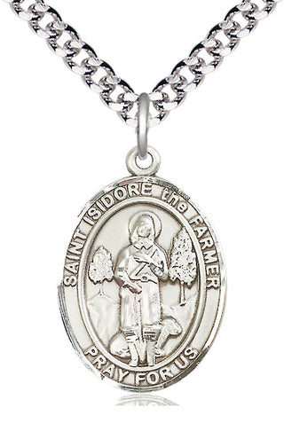 Pewter Saint Isidore the Farmer Medal Catholic Jewelry Engraved Catholic Saint Jewelry
