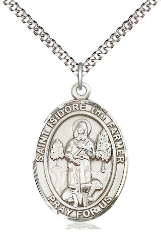 Pewter Saint Isidore the Farmer Medal Catholic Jewelry Engraved Catholic Saint Jewelry