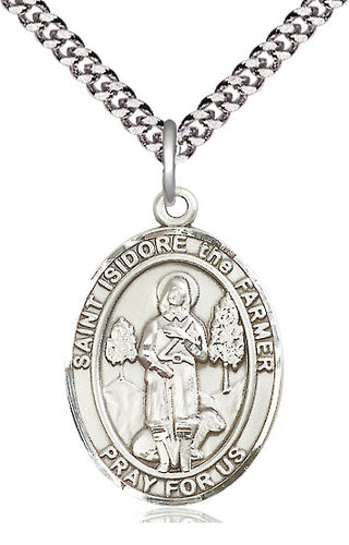 Pewter Saint Isidore the Farmer Medal Catholic Jewelry Engraved Catholic Saint Jewelry