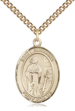 14kt Gold Saint Susanna Medal Engraved Catholic Saint Jewelry