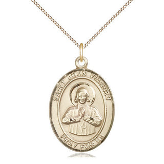 14kt Gold Saint John Vianney Medal Engraved Catholic Saint Jewelry