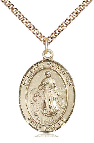 14kt Gold Blessed Karolina Kozkowna Medal Engraved Catholic Saint Jewelry