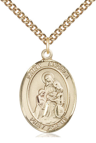14kt Gold Saint Angela Merici Medal Engraved Catholic Saint Jewelry