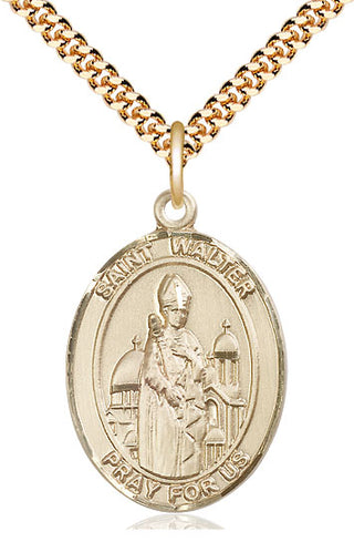 14kt Gold Filled Saint Walter of Pontnoise Medal Catholic Jewelry Engraved Catholic Saint Jewelry