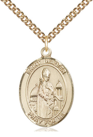 14kt Gold Filled Saint Walter of Pontnoise Medal Catholic Jewelry Engraved Catholic Saint Jewelry
