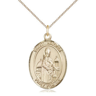14kt Gold Saint Walter of Pontnoise Medal Engraved Catholic Saint Jewelry