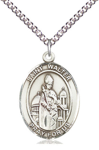 Sterling Silver Saint Walter of Pontnoise Medal Catholic Jewelry Engraved Catholic Saint Jewelry